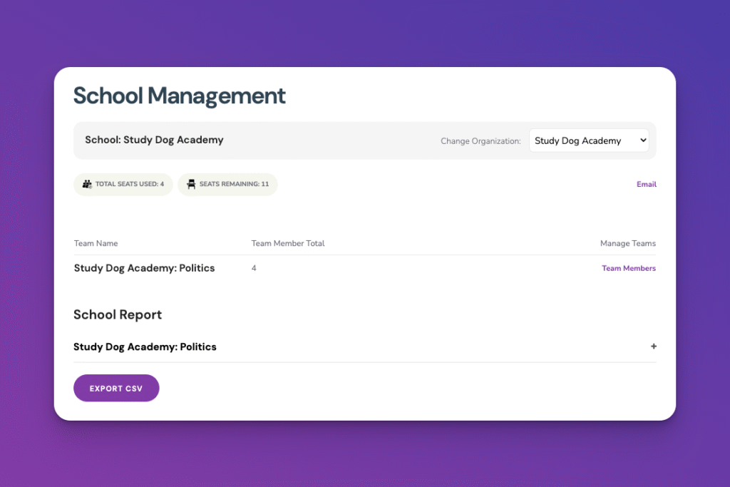 Easily manage your school's account, to add and remove students as you require.